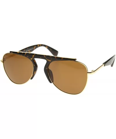 Modern Oversize Semi-Rimless Frame Teardrop Lens Aviator Sunglasses 57mm - Tortoise-gold / Brown - CT12I21RG25 $8.14 Rimless