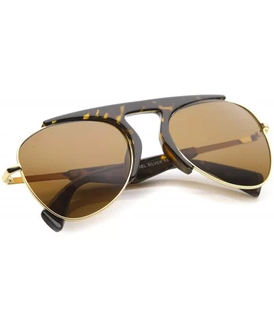 Modern Oversize Semi-Rimless Frame Teardrop Lens Aviator Sunglasses 57mm - Tortoise-gold / Brown - CT12I21RG25 $8.14 Rimless