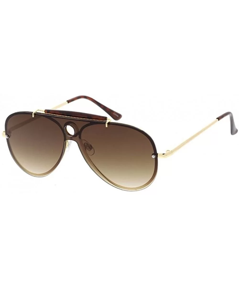 Unisex Raver 60 mm Rimless Flat Shield Aviator Sunglasses - Brown - CN18DSRYN2M $17.06 Rimless