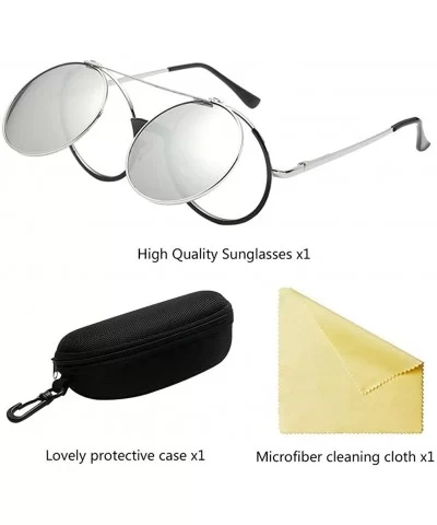 Mens Womens Sunglasses Retro Round Flip Cover Star Glasses UV Protection - Silver - CS18G848634 $6.27 Wayfarer