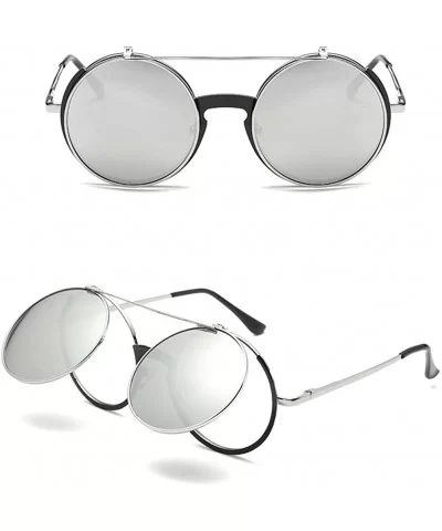 Mens Womens Sunglasses Retro Round Flip Cover Star Glasses UV Protection - Silver - CS18G848634 $6.27 Wayfarer