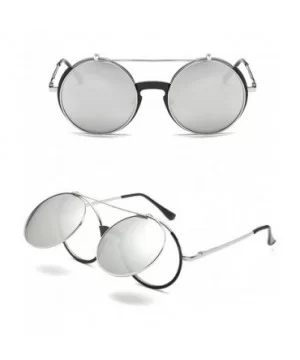 Mens Womens Sunglasses Retro Round Flip Cover Star Glasses UV Protection - Silver - CS18G848634 $6.27 Wayfarer