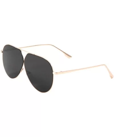 Flat Thin Metal Frame Triangular Bridge Round Aviator Sunglasses - Black Gold - C2197QOOCID $8.56 Round