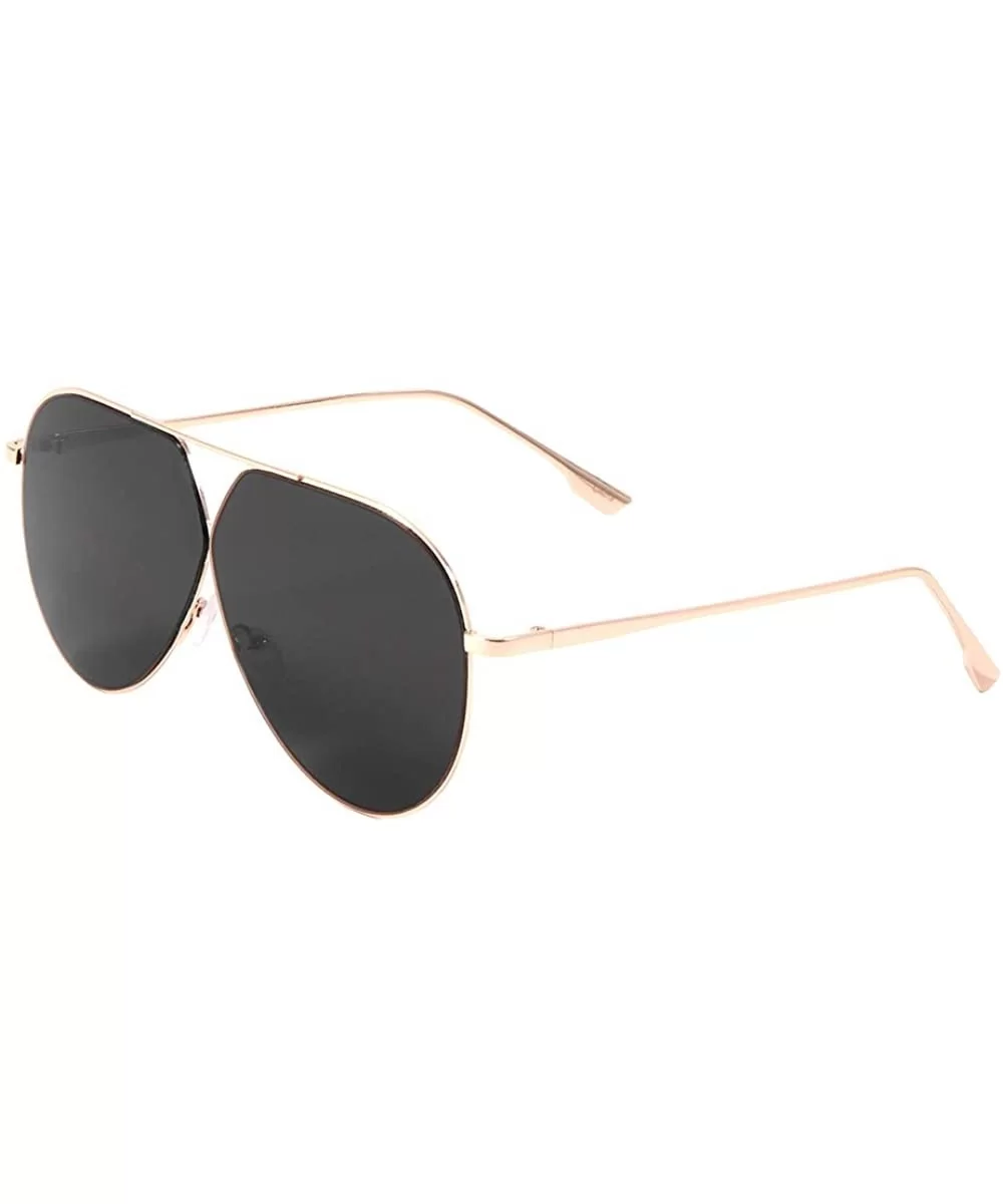 Flat Thin Metal Frame Triangular Bridge Round Aviator Sunglasses - Black Gold - C2197QOOCID $8.56 Round