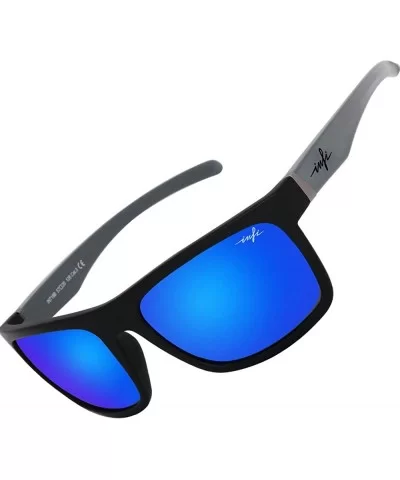 Polarized Sunglasses for Men Fishing Driving Running Mirrored Glasses UV400 Protectiont - Black/Grey+blue Lens - C318NELQUS6 ...