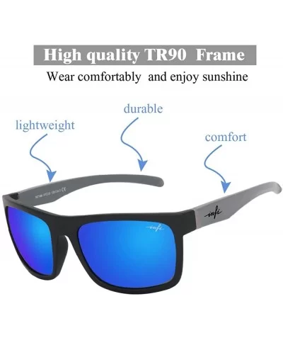 Polarized Sunglasses for Men Fishing Driving Running Mirrored Glasses UV400 Protectiont - Black/Grey+blue Lens - C318NELQUS6 ...