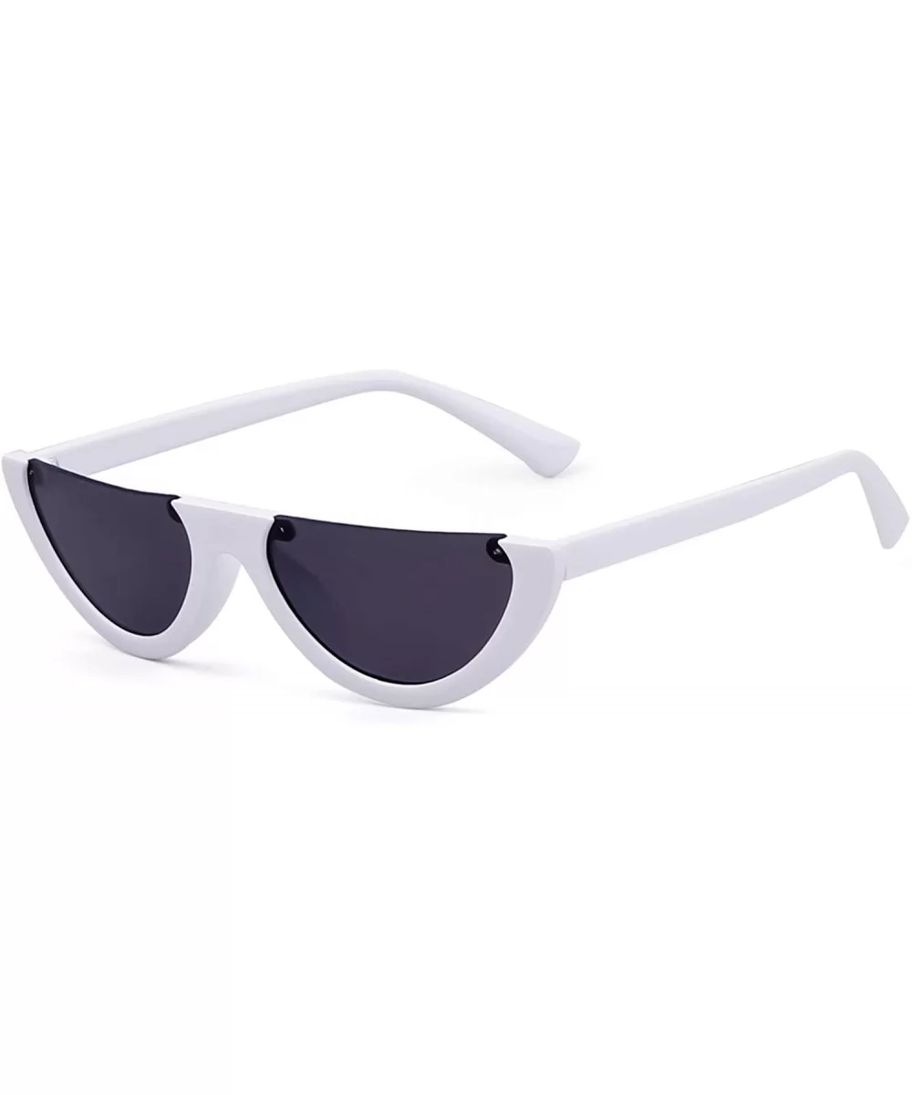 Semi Rimeless Sunglasses Half Round Vintage Retro Clout Goggles - White - CV188HMS249 $6.89 Semi-rimless