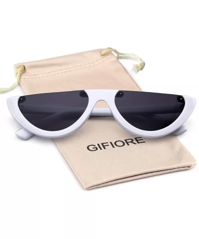 Semi Rimeless Sunglasses Half Round Vintage Retro Clout Goggles - White - CV188HMS249 $6.89 Semi-rimless