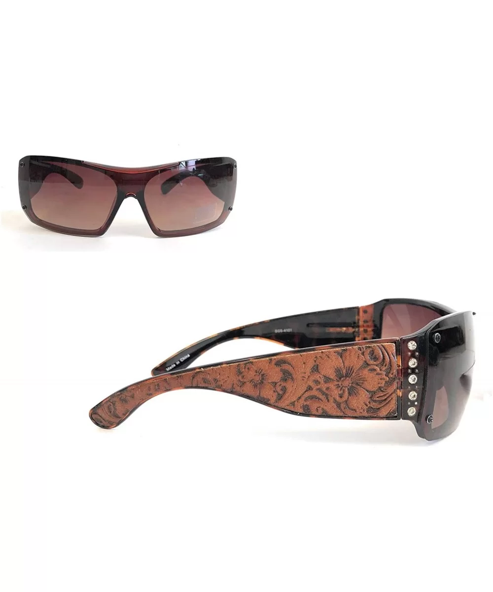 Ladies Sunglasses Rhinestones Vintage Floral Leather Tooling UV400 - Leopard Frame/Brown Lense - C2183R27C79 $24.67 Rectangular