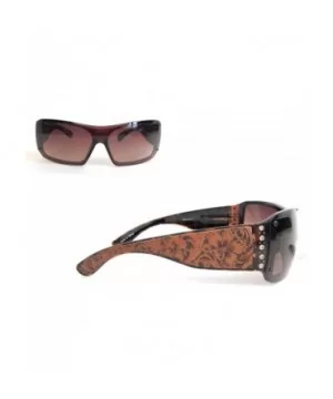 Ladies Sunglasses Rhinestones Vintage Floral Leather Tooling UV400 - Leopard Frame/Brown Lense - C2183R27C79 $24.67 Rectangular