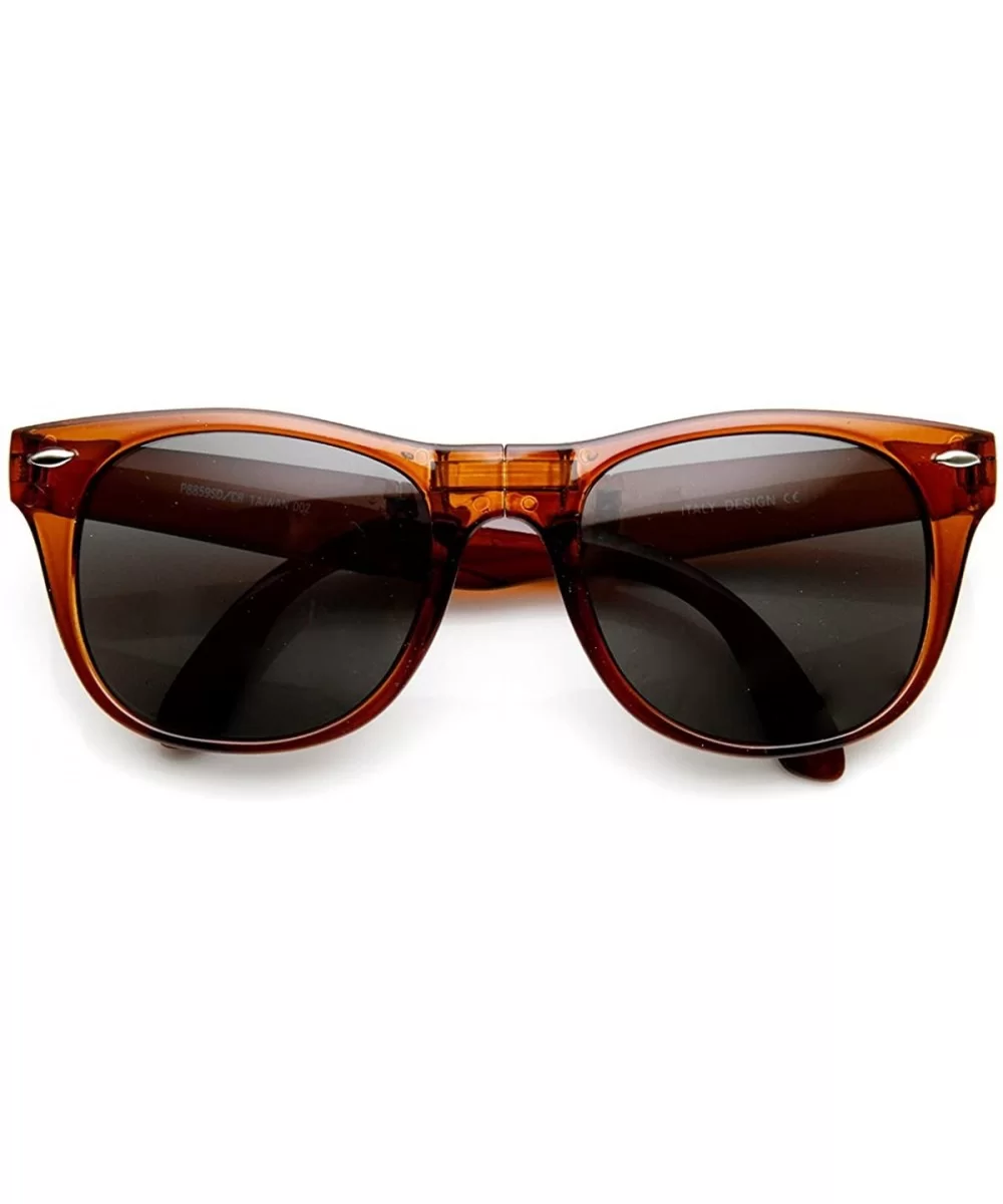 Colorful Translucent Pocket Compact Folding Horn Rimmed Sunglasses 54mm - Brown Smoke - C711O5F9J73 $8.21 Wayfarer