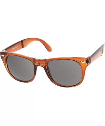 Colorful Translucent Pocket Compact Folding Horn Rimmed Sunglasses 54mm - Brown Smoke - C711O5F9J73 $8.21 Wayfarer