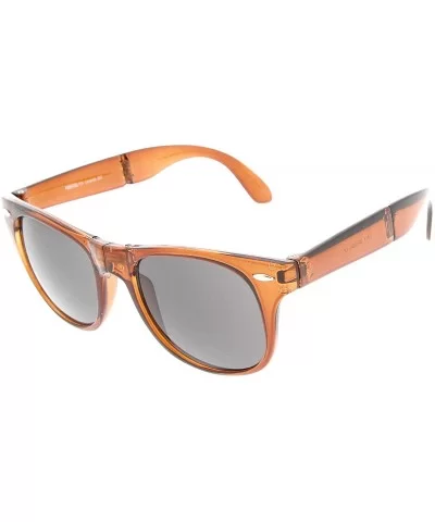 Colorful Translucent Pocket Compact Folding Horn Rimmed Sunglasses 54mm - Brown Smoke - C711O5F9J73 $8.21 Wayfarer