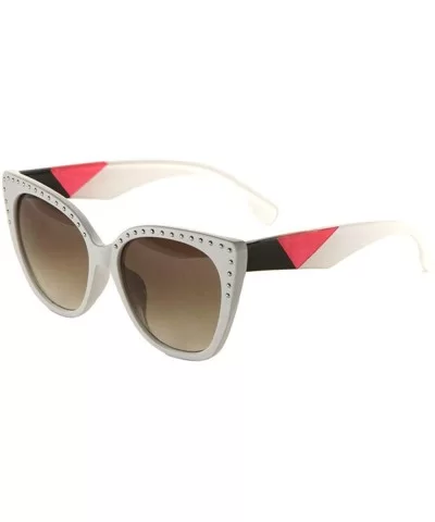 Rhinestone Retro Cat Eye Jaguar Print Sunglasses - White - C8197UTX5O2 $9.25 Cat Eye