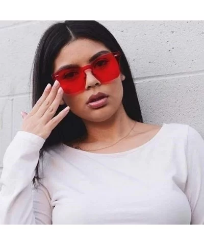 Colorful Bright Mono Block Frameless Bold Aesthetic One Piece PC Sunglasses - Red - CC184AN42KH $6.67 Rimless