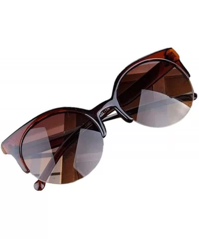 Sunglasses for Women Cat Eye Vintage Sunglasses Retro Semi-Rim Round Sunglasses - A - CQ18QMXITTR $4.95 Round