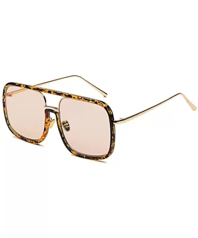 Fashion Plaid Oversized Sunglasses Women Polarized UV400 100% UV Block - Brown／pink - CG18EEIIY0L $9.59 Oversized