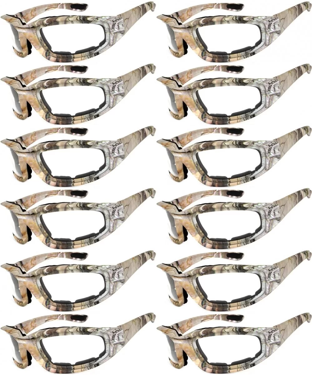 Set of 12 Pairs Motorcycle CAMO Padded Foam Sport Glasses Colored Lens - Camo2_clear_12_pairs - CT1855IRT99 $44.61 Sport