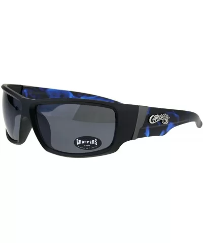 Rectangular Biker Warp Around Flaming Arm Riding Sunglasses - Black Blue Black - C918GU2EH40 $8.41 Sport