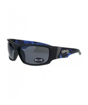 Rectangular Biker Warp Around Flaming Arm Riding Sunglasses - Black Blue Black - C918GU2EH40 $8.41 Sport