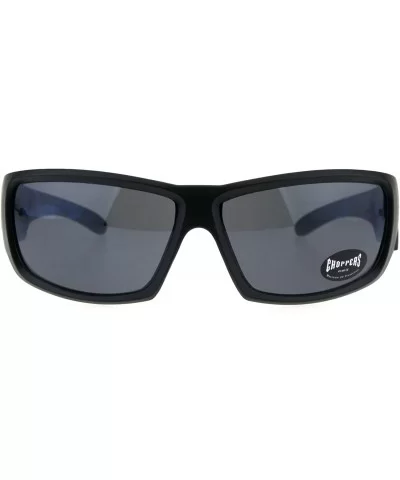 Rectangular Biker Warp Around Flaming Arm Riding Sunglasses - Black Blue Black - C918GU2EH40 $8.41 Sport