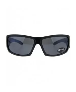 Rectangular Biker Warp Around Flaming Arm Riding Sunglasses - Black Blue Black - C918GU2EH40 $8.41 Sport