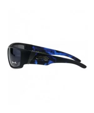 Rectangular Biker Warp Around Flaming Arm Riding Sunglasses - Black Blue Black - C918GU2EH40 $8.41 Sport