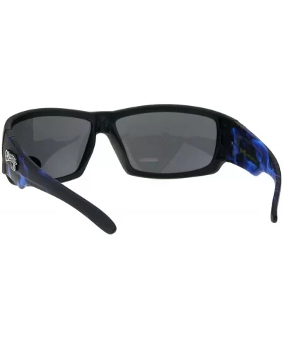 Rectangular Biker Warp Around Flaming Arm Riding Sunglasses - Black Blue Black - C918GU2EH40 $8.41 Sport