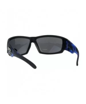 Rectangular Biker Warp Around Flaming Arm Riding Sunglasses - Black Blue Black - C918GU2EH40 $8.41 Sport