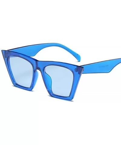 Fashion Luxury Brand Designer Vintage Flat Top Sunglasses Women Black Leopard - Blue - CW18Y4ROZKO $5.83 Oversized