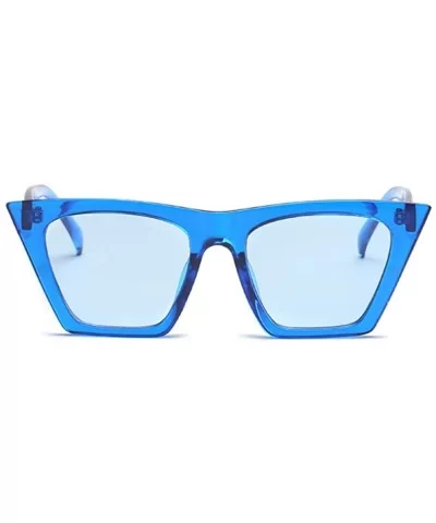 Fashion Luxury Brand Designer Vintage Flat Top Sunglasses Women Black Leopard - Blue - CW18Y4ROZKO $5.83 Oversized