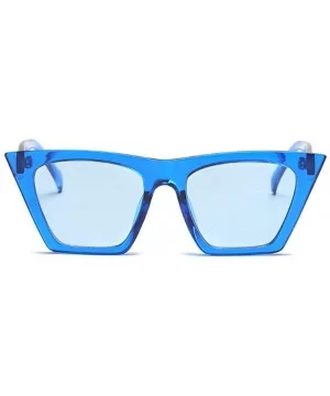 Fashion Luxury Brand Designer Vintage Flat Top Sunglasses Women Black Leopard - Blue - CW18Y4ROZKO $5.83 Oversized