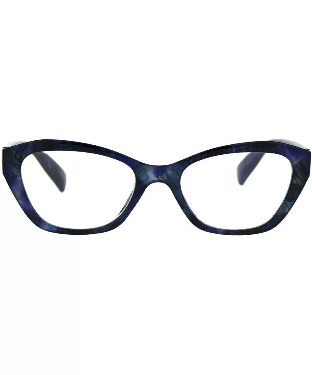 Womens Luxury Fashion Narrow Cat Eye Style Plastic Frame Reading Glasses - Blue Marble - CV1827YCH6I $5.54 Oval