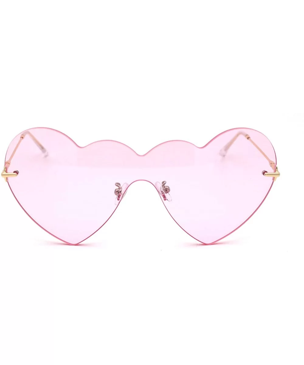 Womens Lolita Funky Heart Shape Shield Rimless Sunglasses - Gold Light Pink - CZ18XOZ7KY8 $12.34 Shield