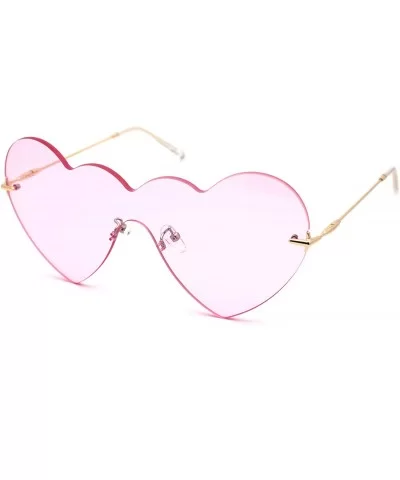 Womens Lolita Funky Heart Shape Shield Rimless Sunglasses - Gold Light Pink - CZ18XOZ7KY8 $12.34 Shield