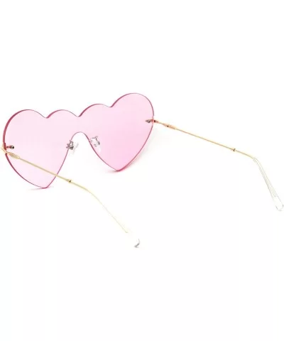 Womens Lolita Funky Heart Shape Shield Rimless Sunglasses - Gold Light Pink - CZ18XOZ7KY8 $12.34 Shield