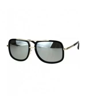 Rectangular Double Frame Mobster Style Racer Pilot Sunglasses - Black Gold Silver Mirror - CF18HOSTU64 $10.62 Rectangular