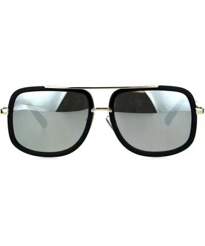 Rectangular Double Frame Mobster Style Racer Pilot Sunglasses - Black Gold Silver Mirror - CF18HOSTU64 $10.62 Rectangular