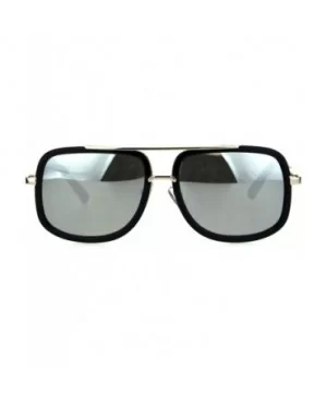 Rectangular Double Frame Mobster Style Racer Pilot Sunglasses - Black Gold Silver Mirror - CF18HOSTU64 $10.62 Rectangular