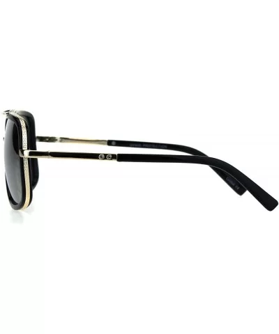 Rectangular Double Frame Mobster Style Racer Pilot Sunglasses - Black Gold Silver Mirror - CF18HOSTU64 $10.62 Rectangular