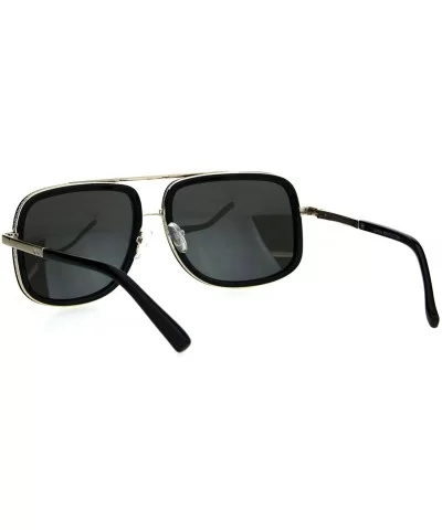 Rectangular Double Frame Mobster Style Racer Pilot Sunglasses - Black Gold Silver Mirror - CF18HOSTU64 $10.62 Rectangular