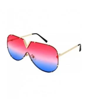 V Top Metal Aviator Fashion Sunglasses Tinted One Piece Flat Lens EC55695 - Gold Frame/Red-blue Lens - CR180MWNQQG $8.67 Aviator