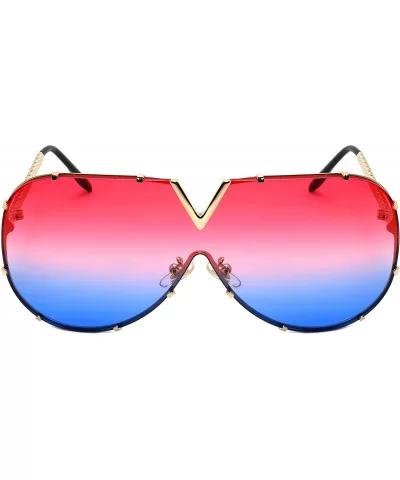 V Top Metal Aviator Fashion Sunglasses Tinted One Piece Flat Lens EC55695 - Gold Frame/Red-blue Lens - CR180MWNQQG $8.67 Aviator