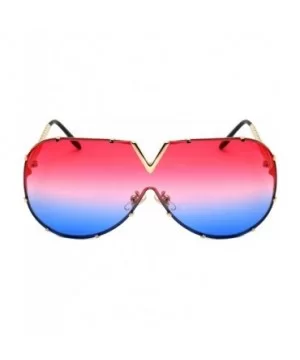 V Top Metal Aviator Fashion Sunglasses Tinted One Piece Flat Lens EC55695 - Gold Frame/Red-blue Lens - CR180MWNQQG $8.67 Aviator