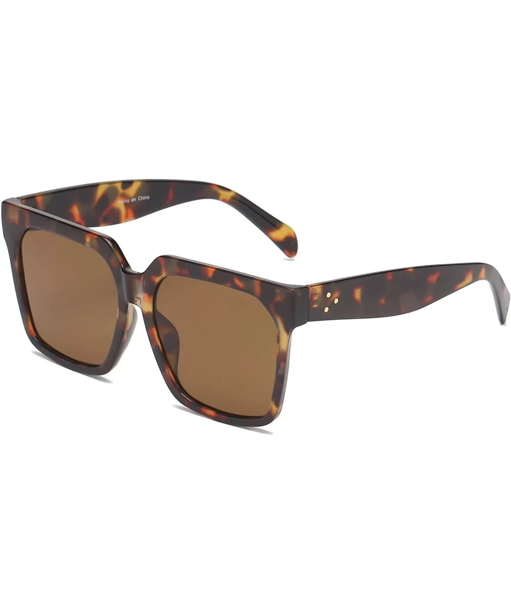 Large Retro Style Square Aviator Flat Top Sunglasses Black Tortoise Blue - Tortoise - Amber - CH18SO42WK3 $7.71 Aviator