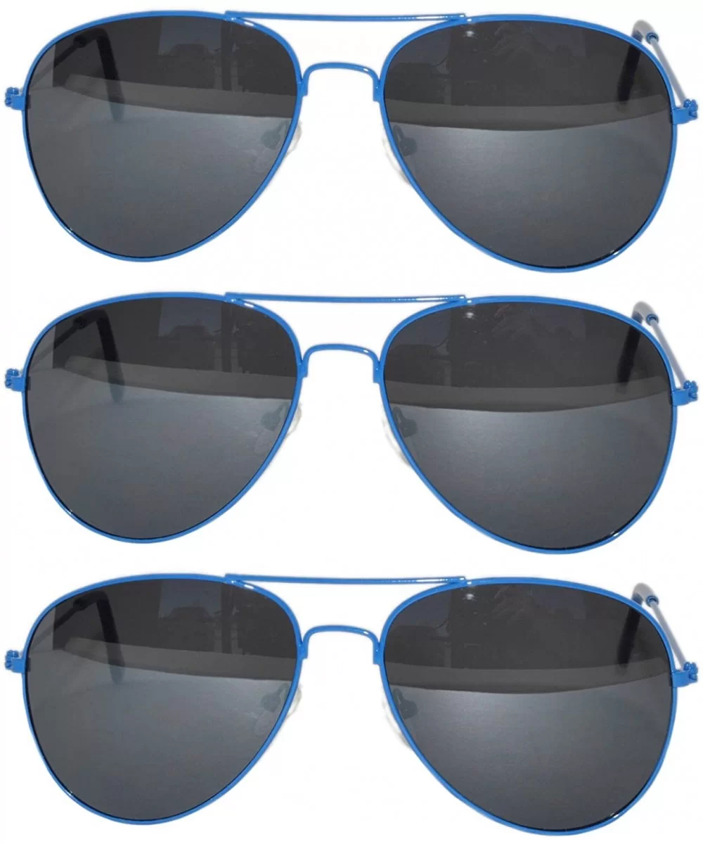 Set of 3 Pack Aviator Style Sunglasses Colored Metal Frame Mirror Lens Smoke Lens - Smoke_lens_blue_3_pack - C217YROGIQ5 $8.9...