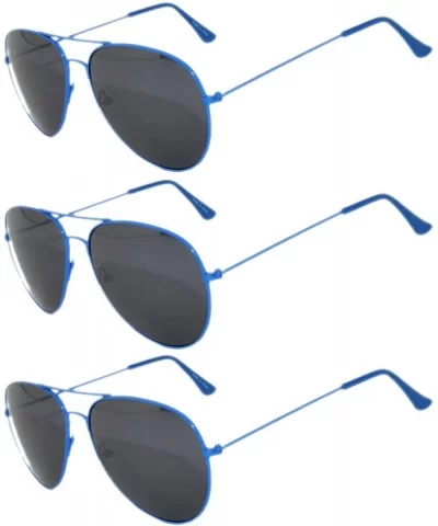 Set of 3 Pack Aviator Style Sunglasses Colored Metal Frame Mirror Lens Smoke Lens - Smoke_lens_blue_3_pack - C217YROGIQ5 $8.9...