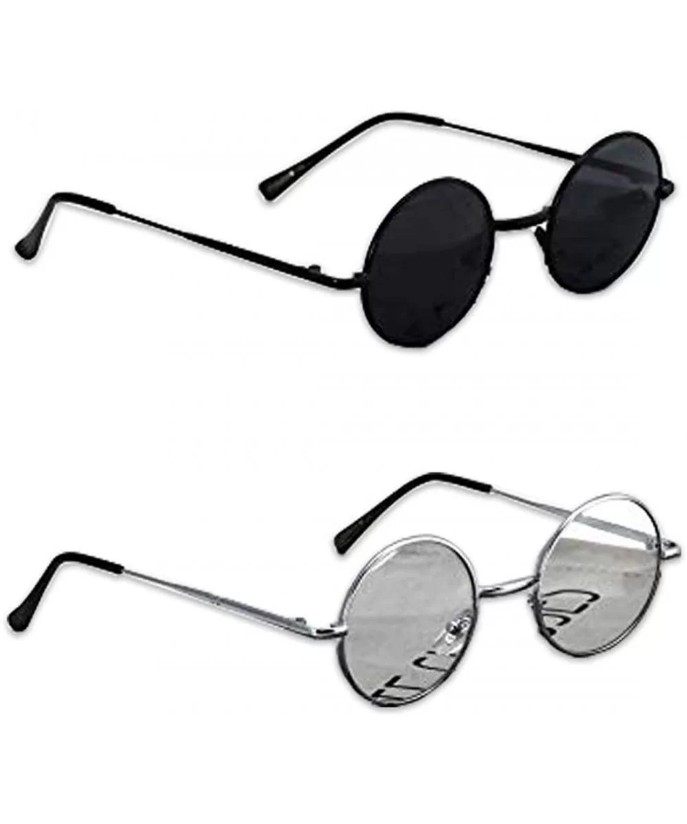 John Lennon Hipster Fashion Sunglasses Small Metal Round Circle Elton Style - Black and Silver Clear - CA18I2W5CU5 $7.60 Oval