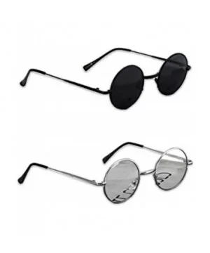 John Lennon Hipster Fashion Sunglasses Small Metal Round Circle Elton Style - Black and Silver Clear - CA18I2W5CU5 $7.60 Oval