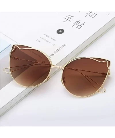 Luxury Fashion Cat Eye Designer Sunglasses Metal Reflective Glasses For Women Mirror Retro glasses - Gold Tea - C1198GDXN88 $...